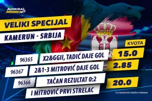 Veliki specijal Kamerun - Srbija! AdmiralBet i opklade kakve niko nema!